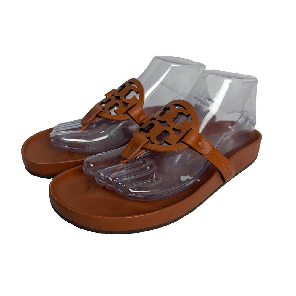 Tory Burch "Miller" Cloud Sandal Aged Camello Tan Slip On Flip Flops Size 8